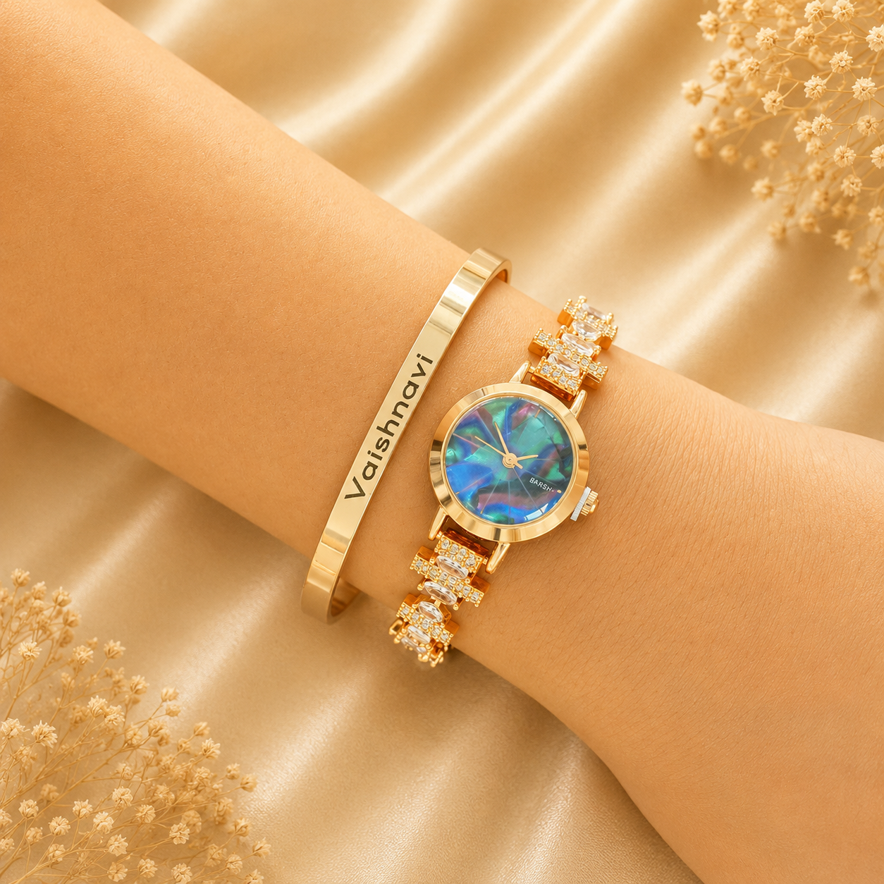Aurora Crystal Watch with Personalised Bracelet Stack