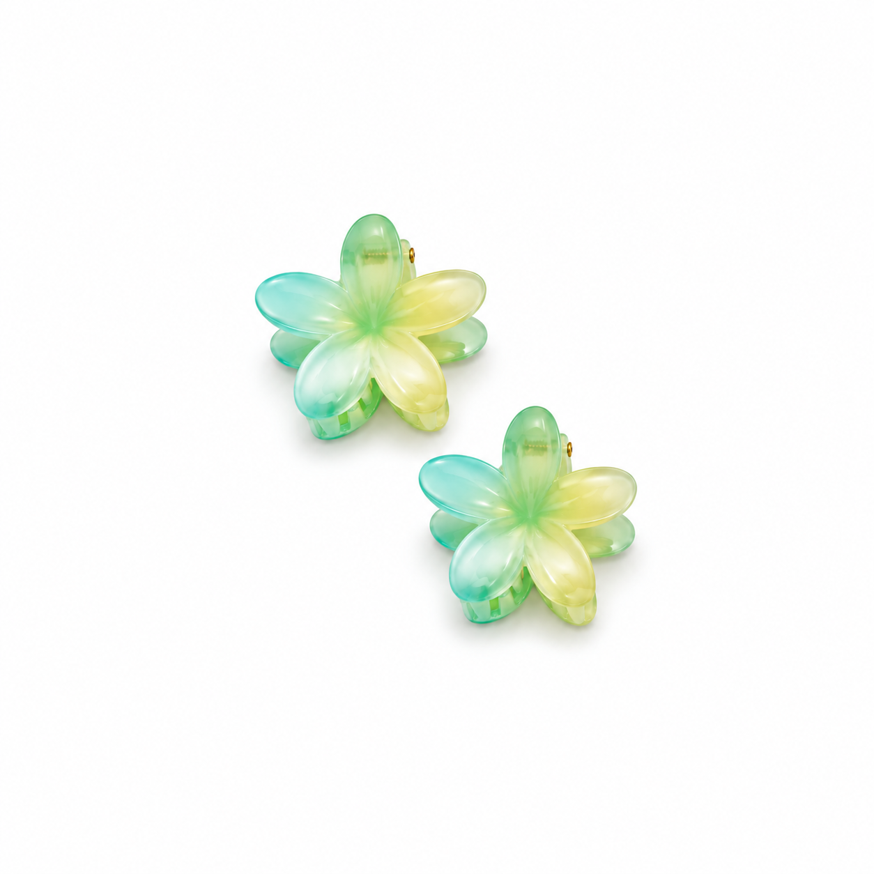 Gradient Mini Flower Hair Claw (Mint Green & Lemon Yellow)