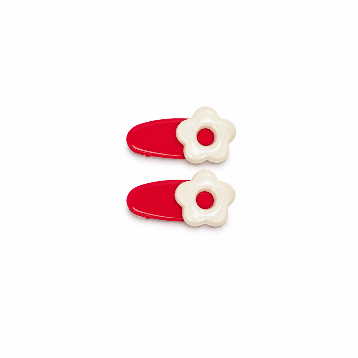 Mini Flower & Bow Hair Clips (Red & Ivory Flower)