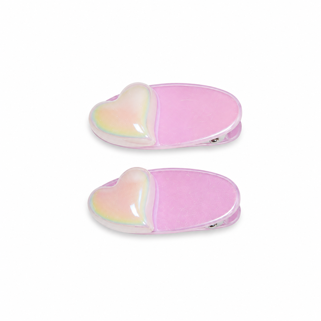 Iridescent Heart Hair Clip Set (Pastel Pink Pearl Heart)