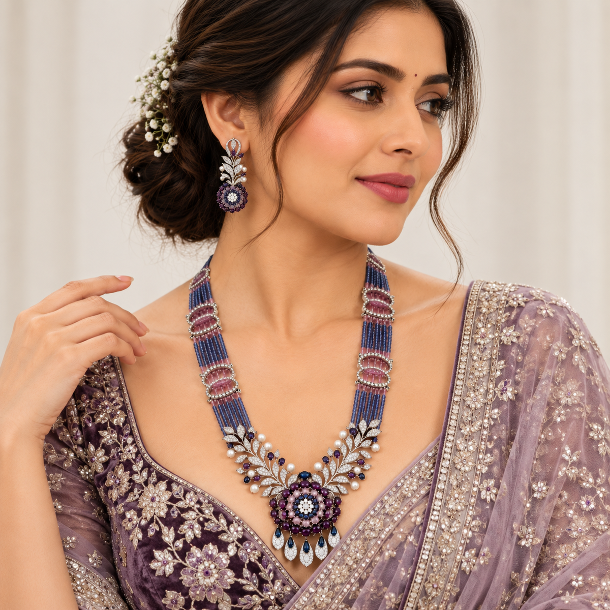 Amethyst Noor Beaded Bridal Necklace Set