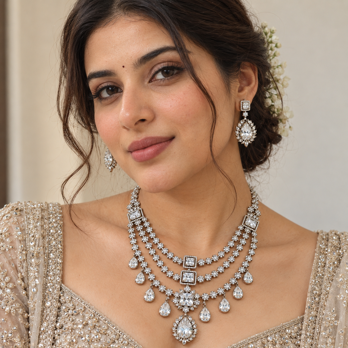 Aurelia Crystal Cascade Bridal Necklace Set