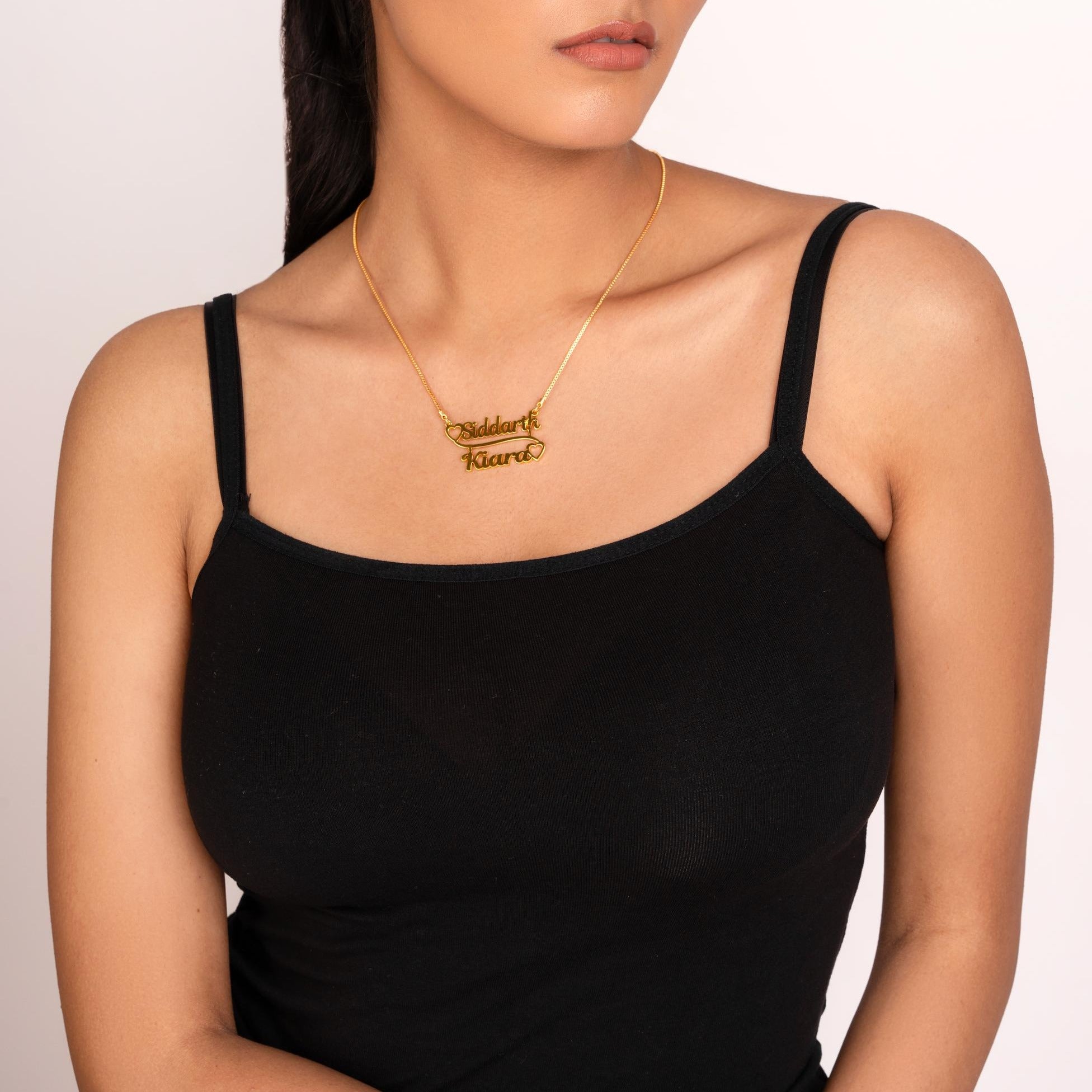 Dual Hearts Couple Name Necklace