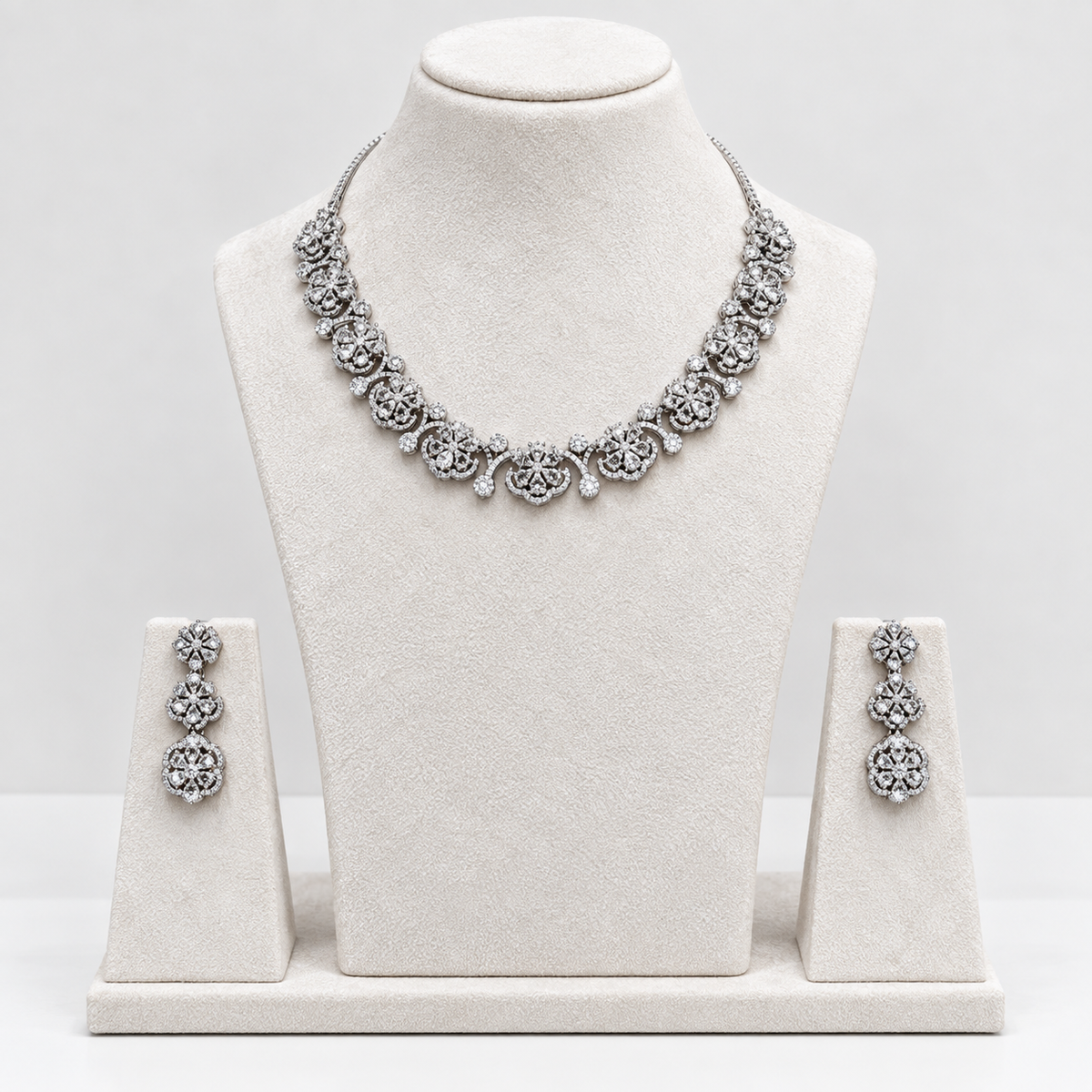 Elegant Diamond Floral Necklace Set