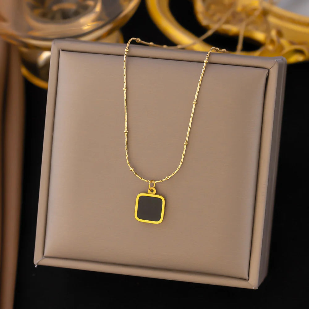 Noir Square Pendant Necklace