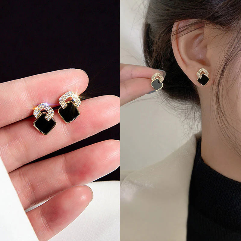 Onyx Double Square Earrings