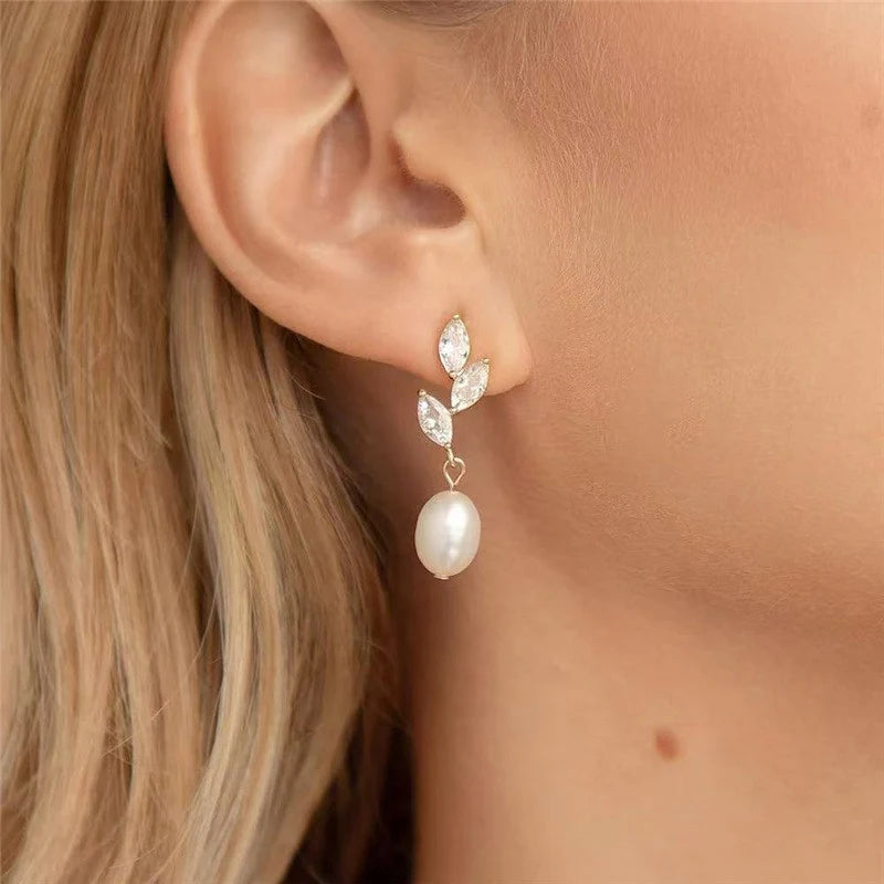 Pearl Leaf Pendant Earrings
