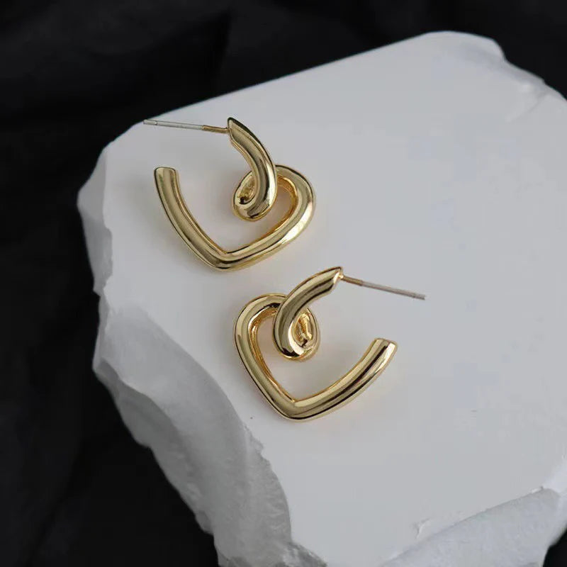 Golden Heart Twist Earrings