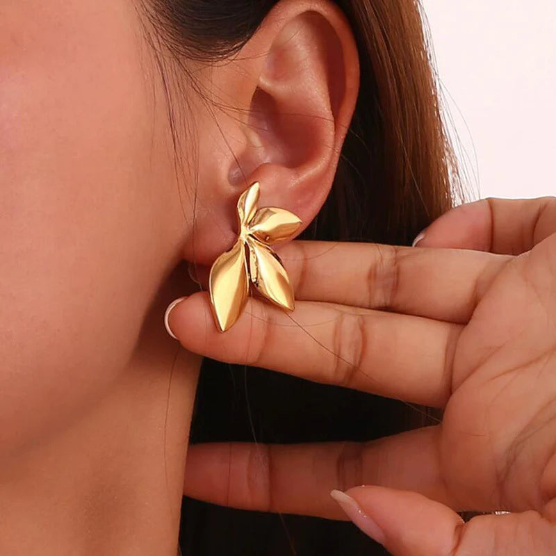 Golden Bloom & Leaf Earrings