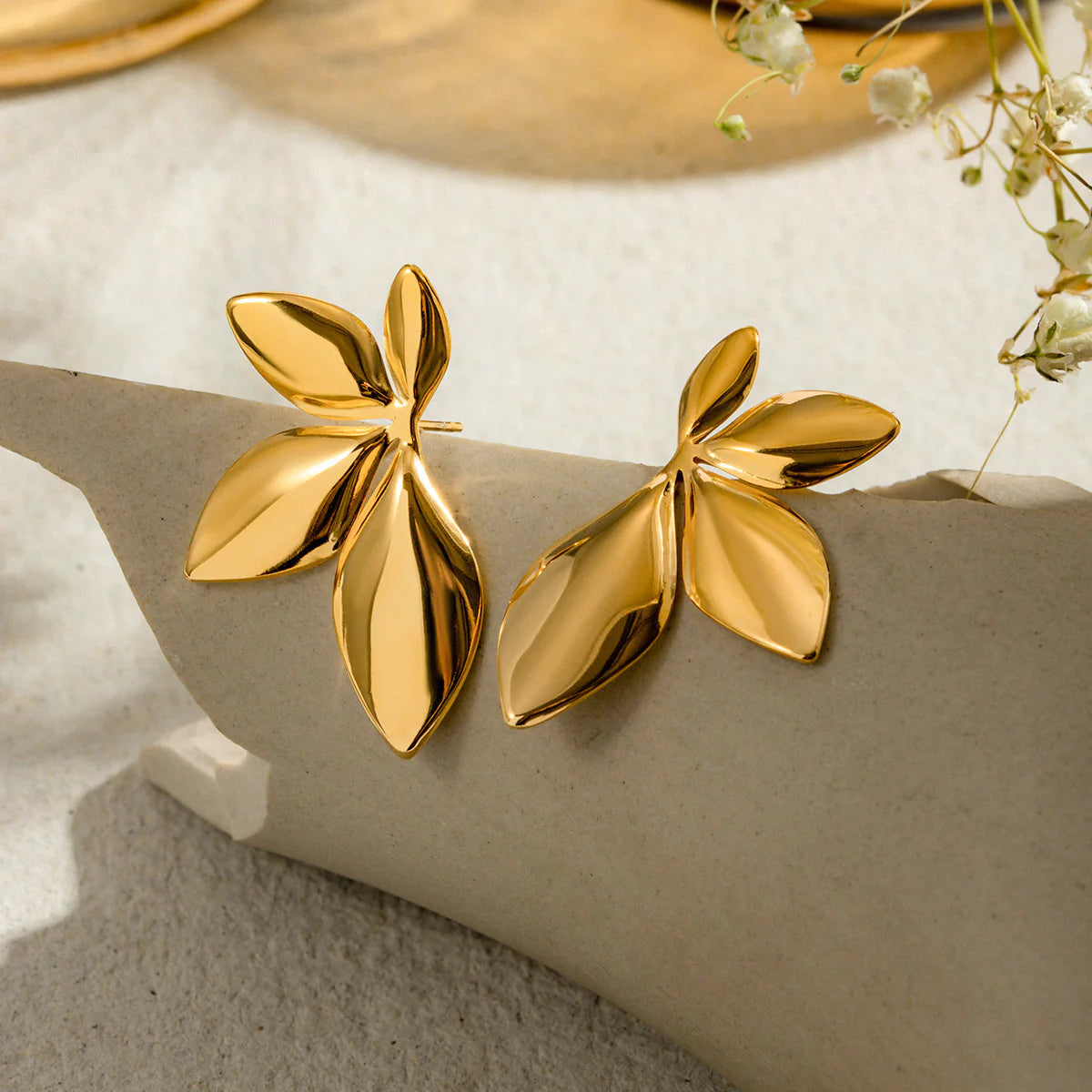 Golden Bloom & Leaf Earrings