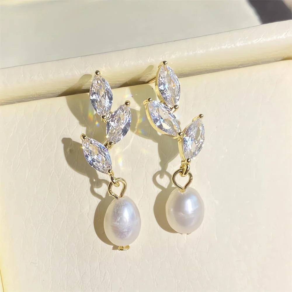 Pearl Leaf Pendant Earrings