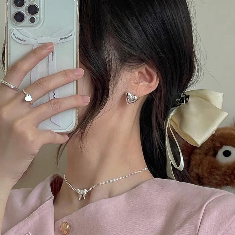 Silver Peachy Heart Earrings