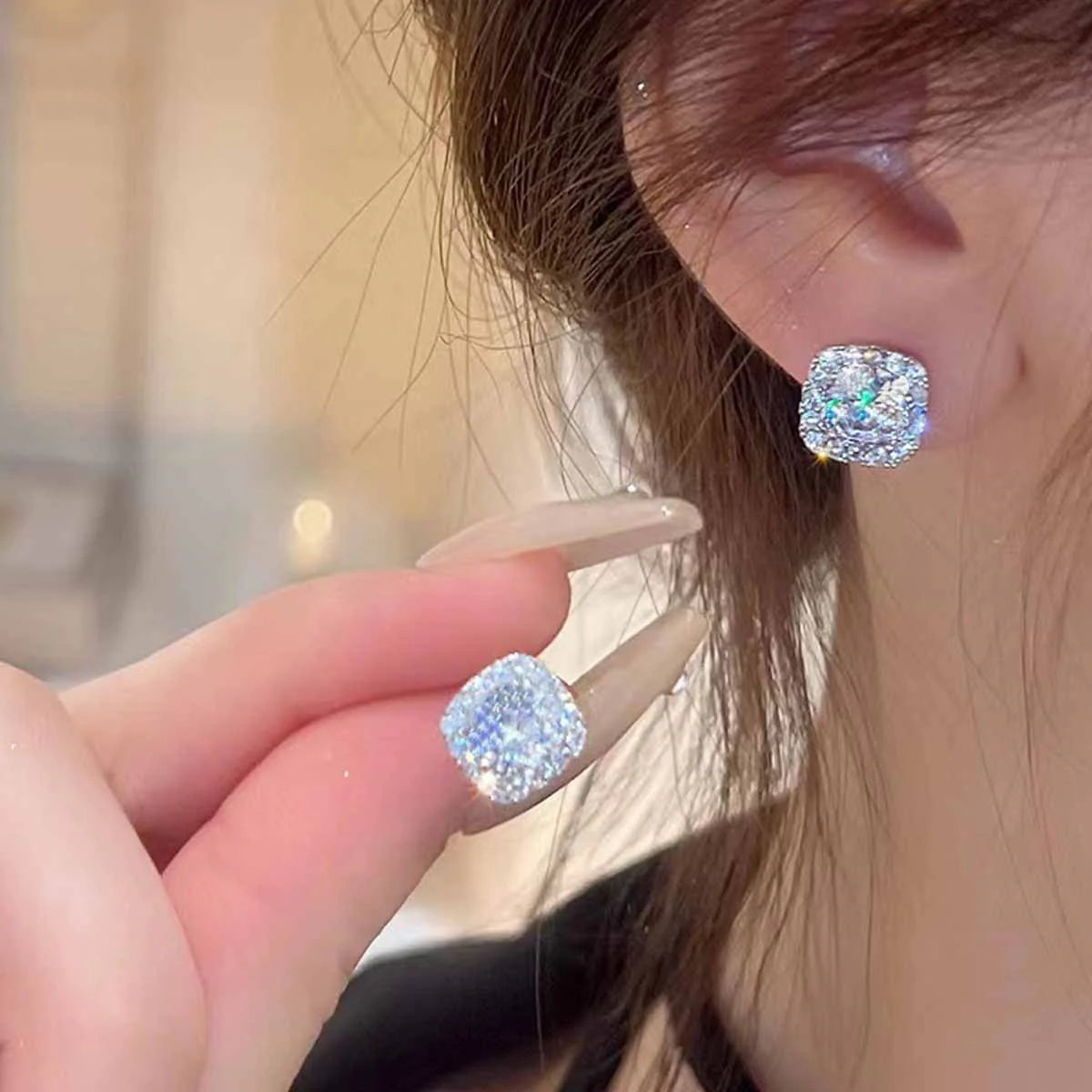 Crystal Square Stud Earrings