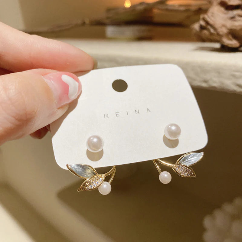 Spring Leaf Pearl Earrings