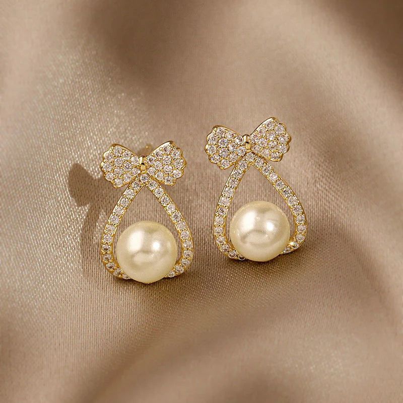 Petite Bow Pearl Earrings