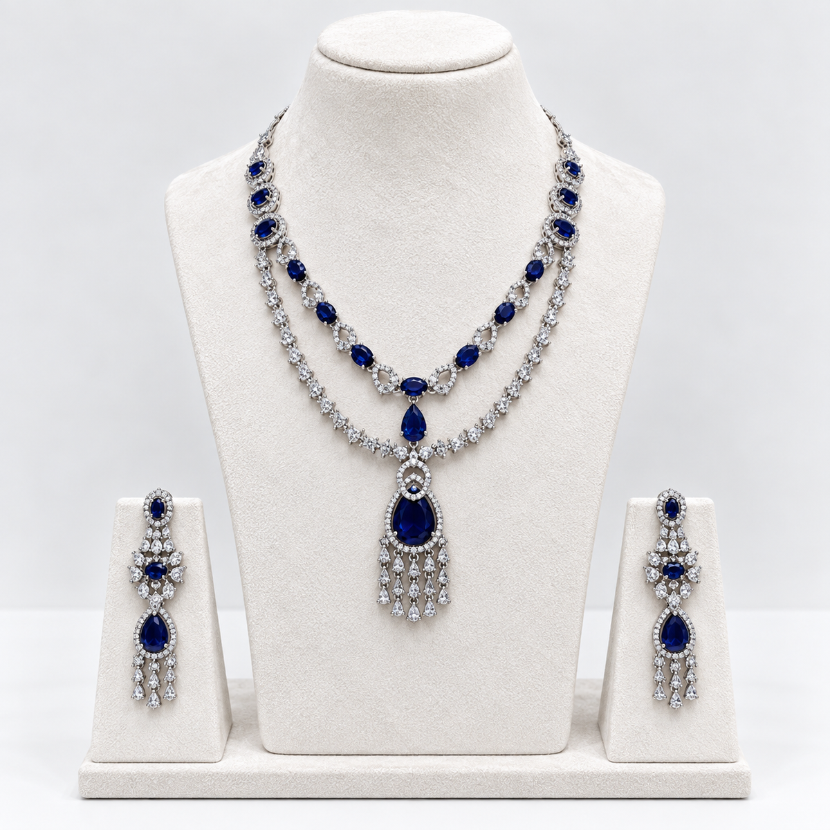 Royal Sapphire Diamond Layered Necklace Set