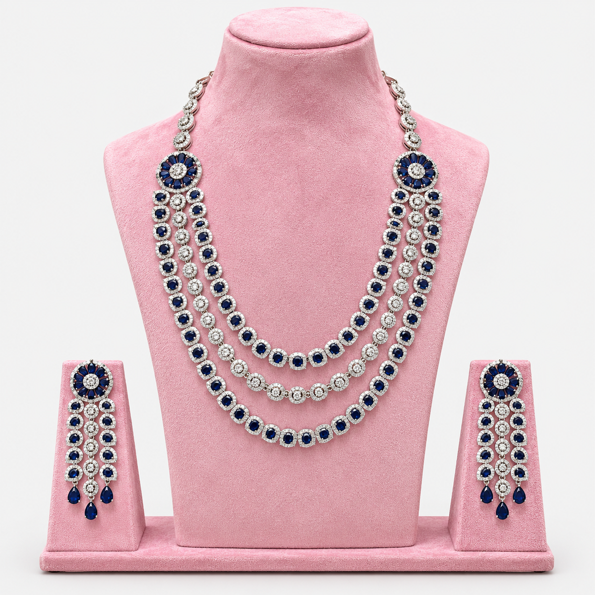 Royal Blue Sapphire Diamond Necklace Set