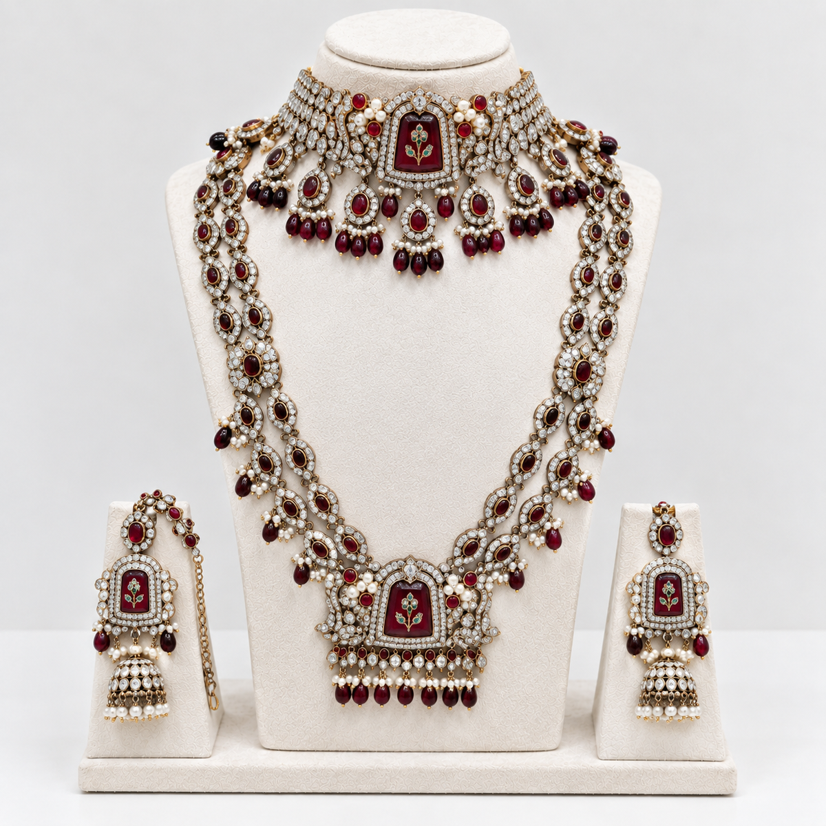 Traditional Ruby Pearl Kundan Bridal Set